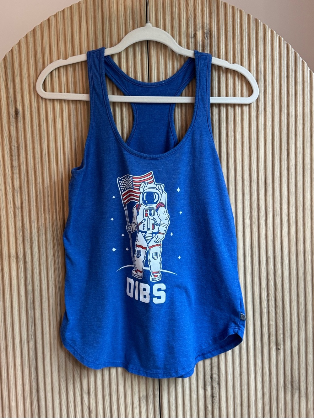 Tipsy Elves American Flag Astronaut DIBS Graphic Racerback Tank Top Small